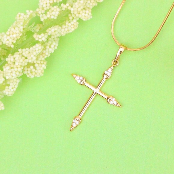 "Rose Gold Cross Pendant with Crystal Accents and Sleek Design, XPPT1863 - Picture 13 of 13